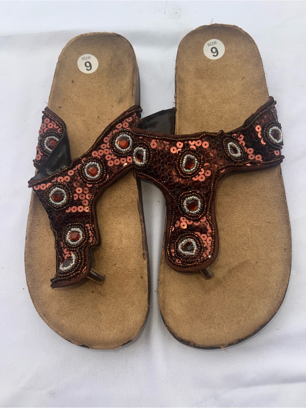 Beaded Sequin Toe-Post Sandals - Copper